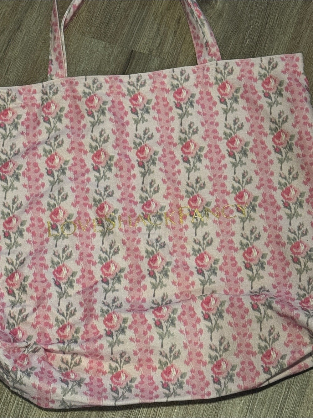 Love Shack Fancy Pink Floral Canvas Tote Bag with Rose Pattern - Picture 2 of 5